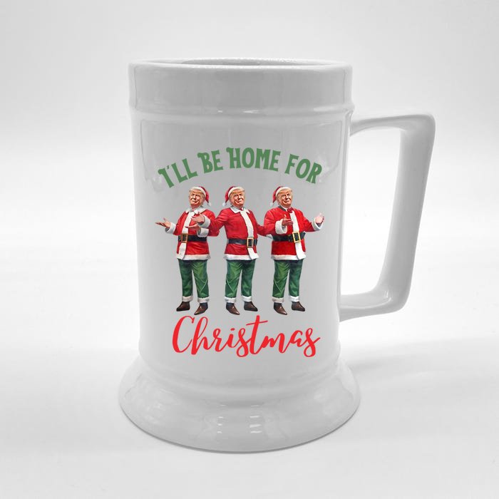 ILl Be Home For Christmas Funny Trump Xmas Santa Pajamas Cute Gift Front & Back Beer Stein