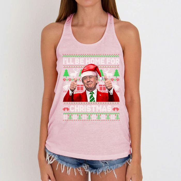 ILl Be Home For Christmas Santa Donald Trump Pajamas Xmas Gift Women's Knotted Racerback Tank