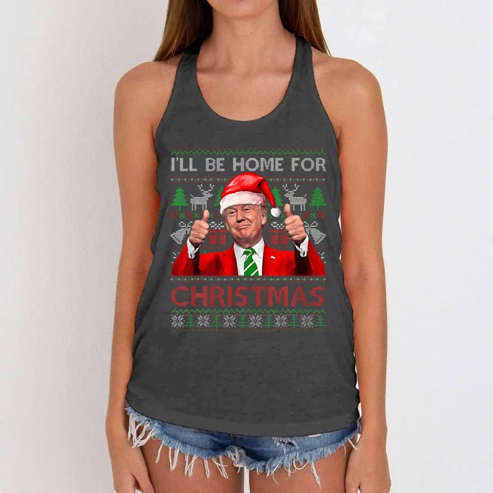 ILl Be Home For Christmas Santa Trump Xmas Pajamas Funny Women's Knotted Racerback Tank