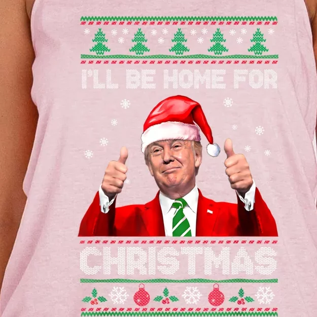 ILl Be Home For Christmas Santa Funny Trump Xmas Pajamas Gift Women's Knotted Racerback Tank