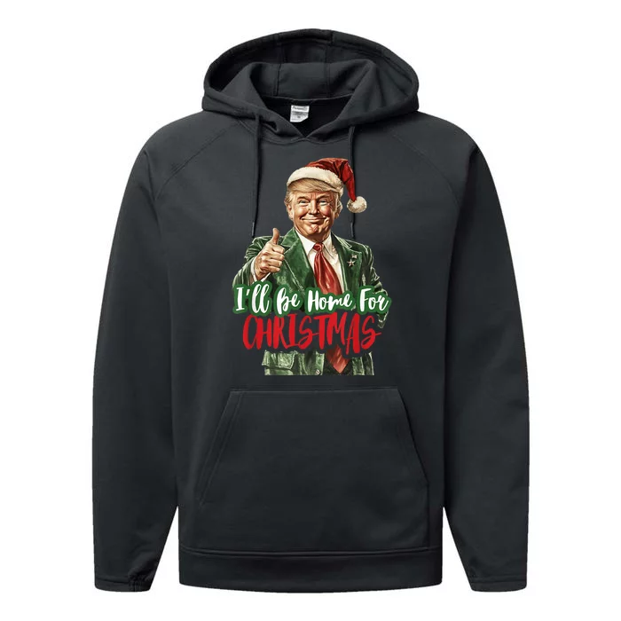 Ill Be Home For Christmas Santa Trump Xmas Pajamas Funny Performance Fleece Hoodie