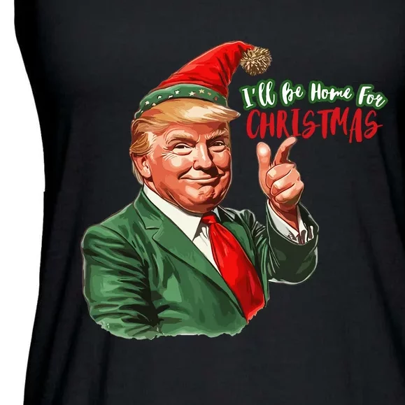 ILl Be Home For Christmas Funny Santa Claus Trump 2024 Ladies Essential Flowy Tank