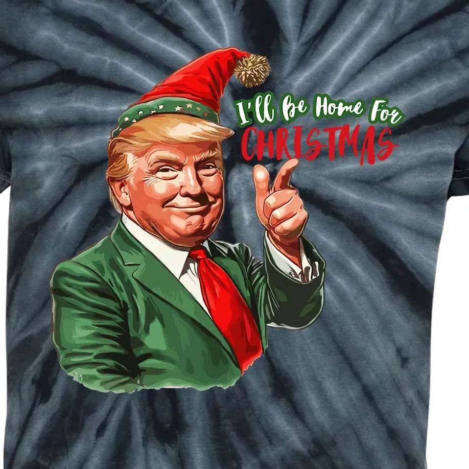 ILl Be Home For Christmas Funny Santa Claus Trump 2024 Kids Tie-Dye T-Shirt