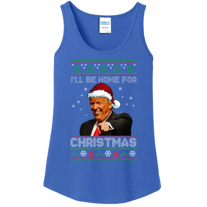 ILl Be Home For Christmas Santa Trump Xmas Pajamas Ladies Essential Tank