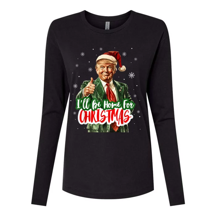 ILl Be Home For Christmas Santa Trump Xmas Pajamas Womens Cotton Relaxed Long Sleeve T-Shirt