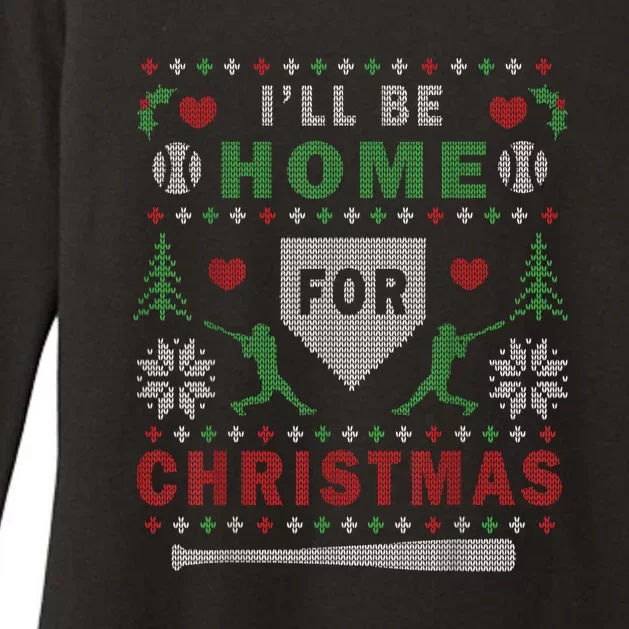 Ill Be Home For Christmas Baseball Ugly Christmas Womens CVC Long Sleeve Shirt