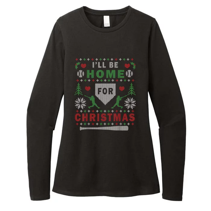 Ill Be Home For Christmas Baseball Ugly Christmas Womens CVC Long Sleeve Shirt