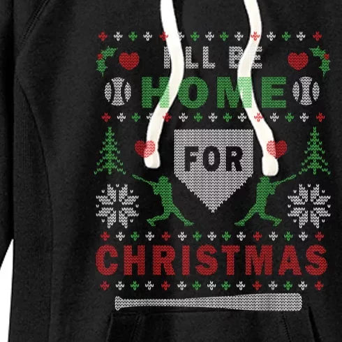 Ill Be Home For Christmas Baseball Ugly Christmas Women's Fleece Hoodie