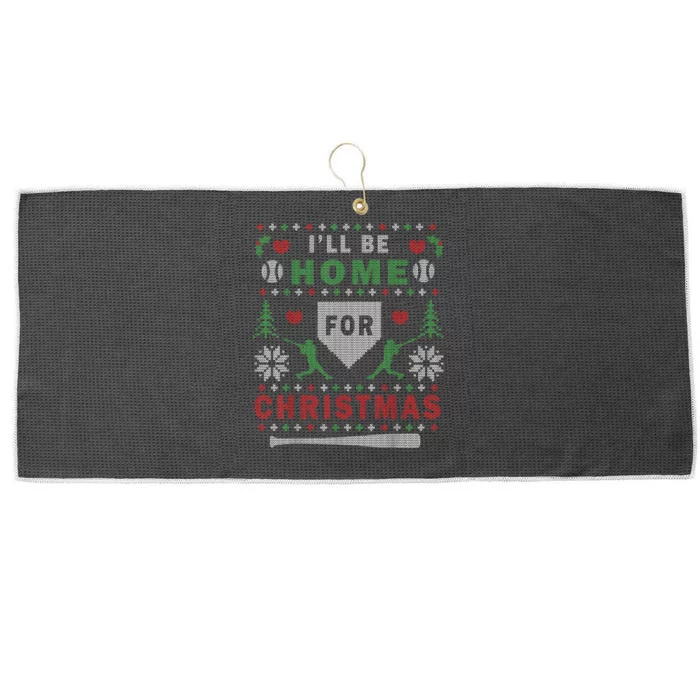 Ill Be Home For Christmas Baseball Ugly Christmas Large Microfiber Waffle Golf Towel