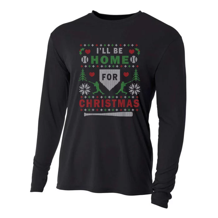 Ill Be Home For Christmas Baseball Ugly Christmas Cooling Performance Long Sleeve Crew