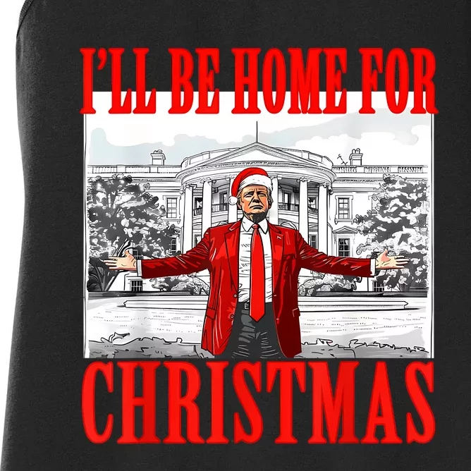 ILl Be Home For Christmas Santa Funny Trump Xmas Pajamas Women's Racerback Tank