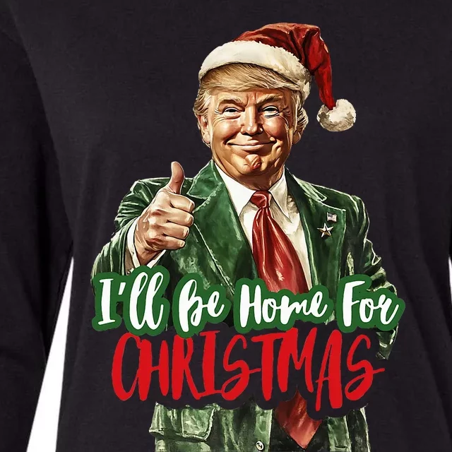 ILl Be Home For Christmas Santa Trump Xmas Pajamas Womens Cotton Relaxed Long Sleeve T-Shirt