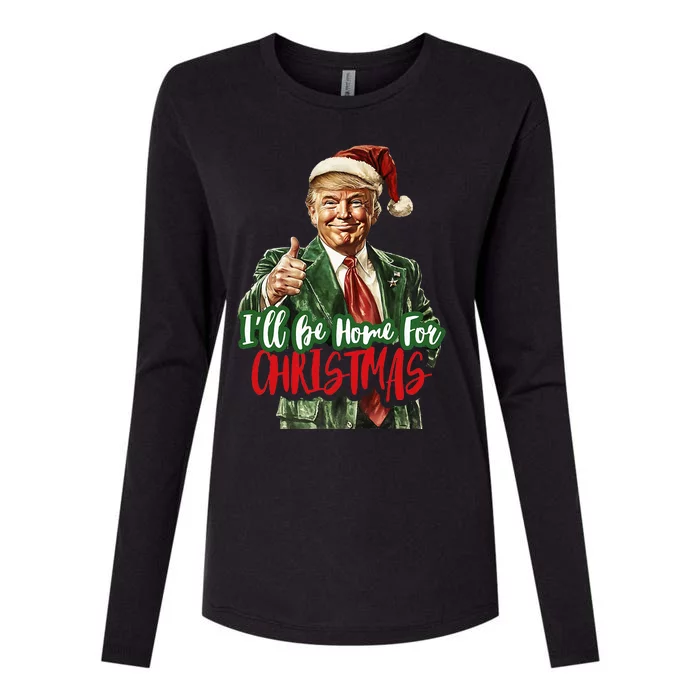 ILl Be Home For Christmas Santa Trump Xmas Pajamas Womens Cotton Relaxed Long Sleeve T-Shirt