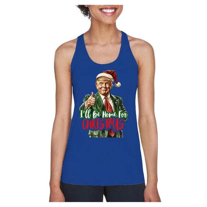 ILl Be Home For Christmas Santa Trump Xmas Pajamas Women's Racerback Tank