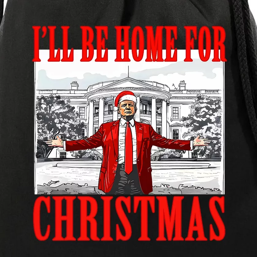 ILl Be Home For Christmas Santa Funny Trump Xmas Pajamas Drawstring Bag