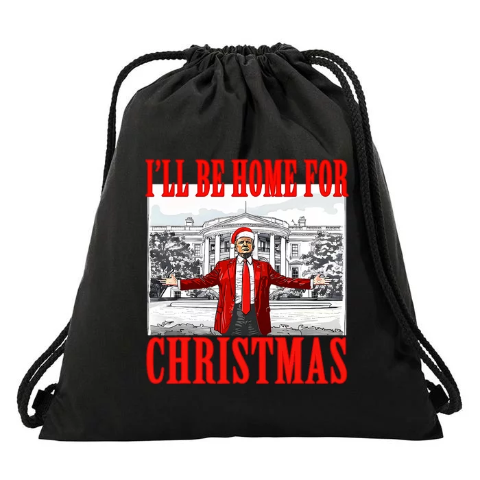 ILl Be Home For Christmas Santa Funny Trump Xmas Pajamas Drawstring Bag