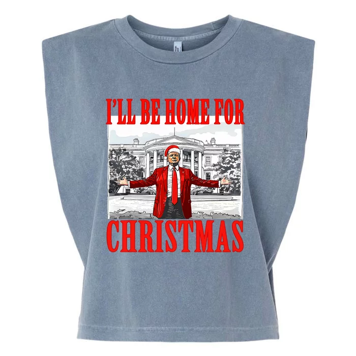 ILl Be Home For Christmas Santa Funny Trump Xmas Pajamas Garment-Dyed Women's Muscle Tee