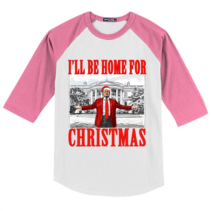 ILl Be Home For Christmas Santa Funny Trump Xmas Pajamas Kids Colorblock Raglan Jersey