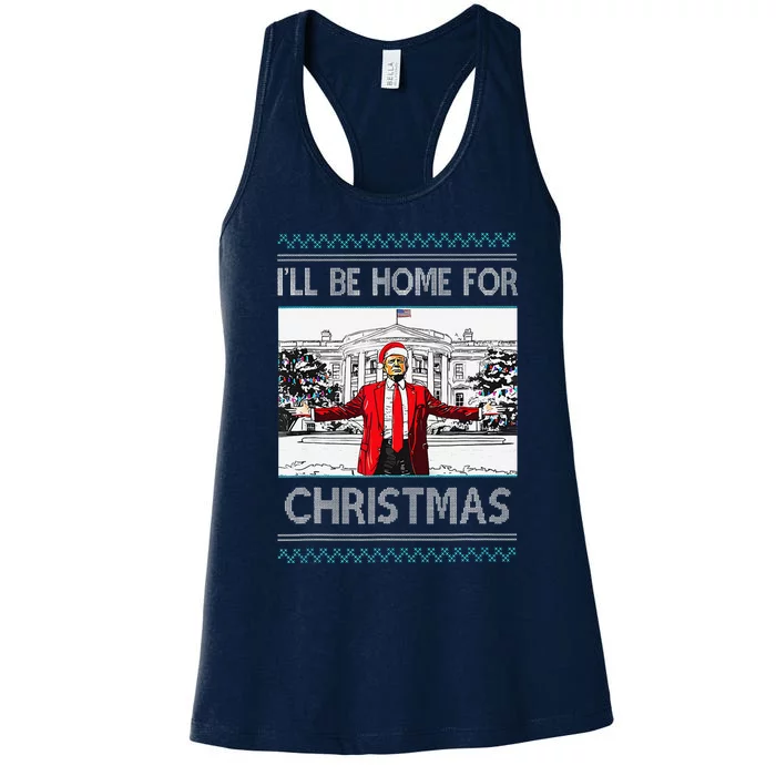 ILl Be Home For Christmas Funny Santa Trump Xmas Pajamas Women's Racerback Tank