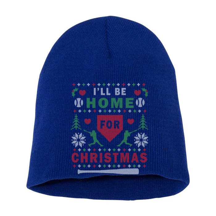 ILl Be Home For Christmas Baseball Ugly Christmas Gift Funny Gift Short Acrylic Beanie