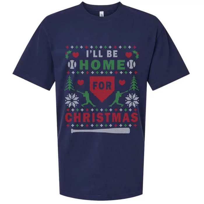 ILl Be Home For Christmas Baseball Ugly Christmas Gift Funny Gift Sueded Cloud Jersey T-Shirt