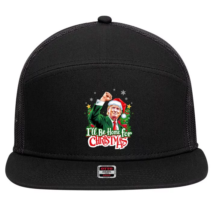 ILl Be Home For Christmas Funny Trump Santa 2024 Christmas 7 Panel Mesh Trucker Snapback Hat