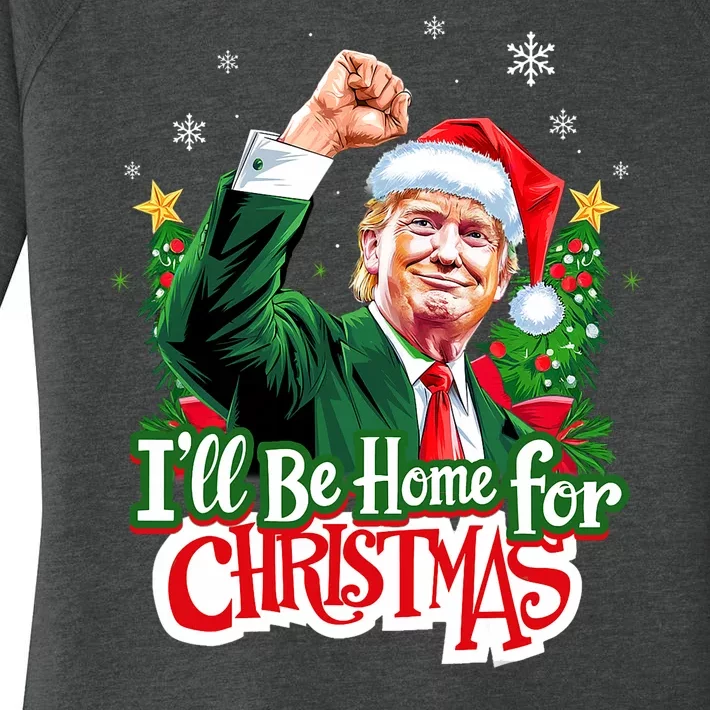 ILl Be Home For Christmas Funny Trump Santa 2024 Christmas Women's Perfect Tri Tunic Long Sleeve Shirt