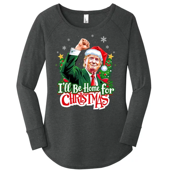 ILl Be Home For Christmas Funny Trump Santa 2024 Christmas Women's Perfect Tri Tunic Long Sleeve Shirt