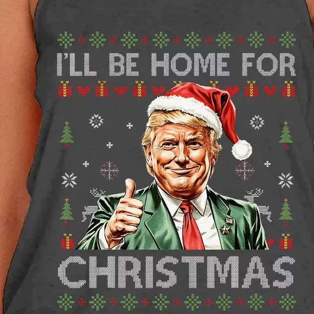 ILl Be Home For Christmas Funny Trump 2024 Ugly Christmas Women's Knotted Racerback Tank