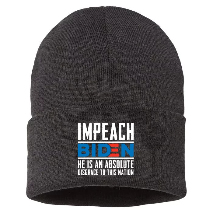 Impeach Biden He Is An Absolute Disgrace To This Nation Sustainable Knit Beanie