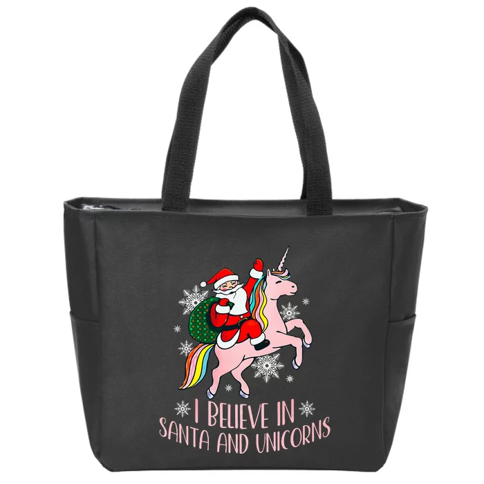 I Believe In Santa And Unicorns  Christmas Zip Tote Bag