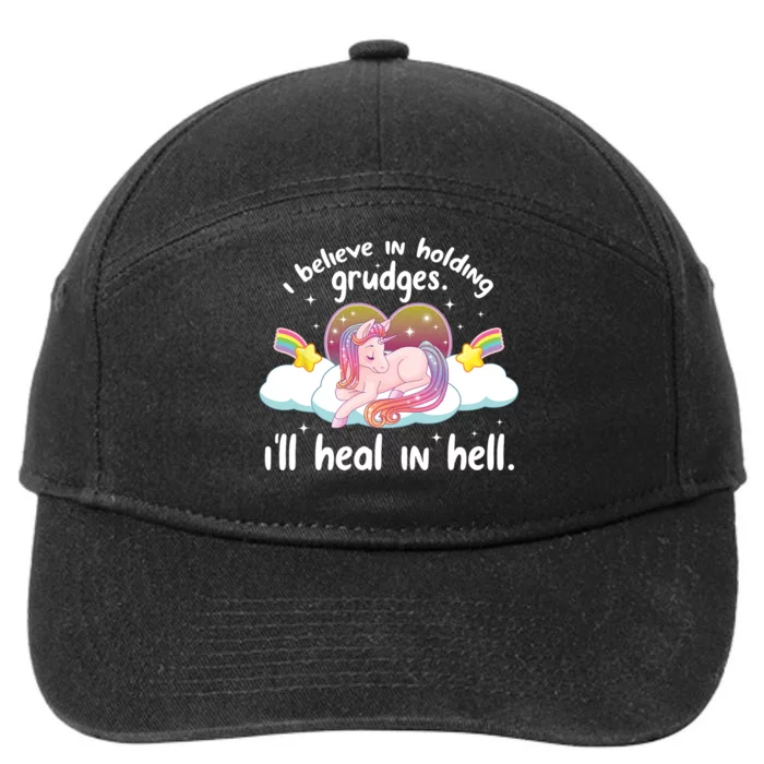 I Believe In Holding Grudges Ill Heal In Hell Cute Unicorn 7-Panel Snapback Hat