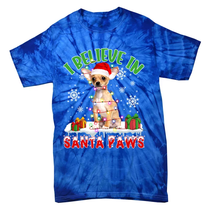 I Believe In Santa Paws Funny Santa Chihuahua Light In Snow Gift Tie-Dye T-Shirt