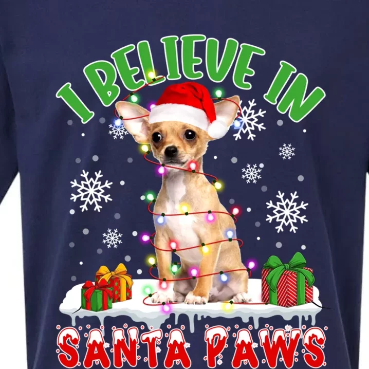 I Believe In Santa Paws Funny Santa Chihuahua Light In Snow Gift Sueded Cloud Jersey T-Shirt