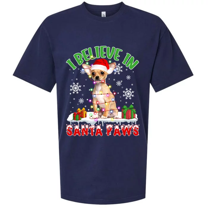 I Believe In Santa Paws Funny Santa Chihuahua Light In Snow Gift Sueded Cloud Jersey T-Shirt