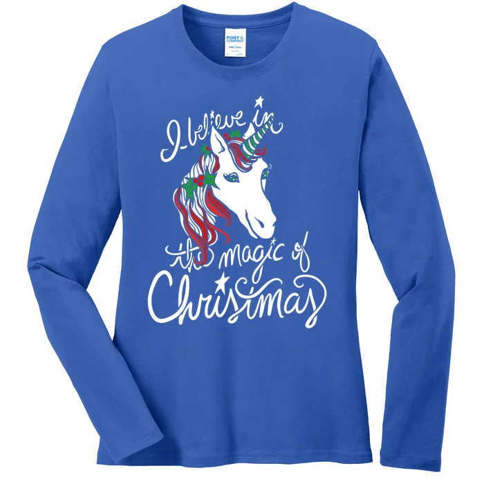 I Believe In The Magic Of Christmas Unicorn Gift Ladies Long Sleeve Shirt