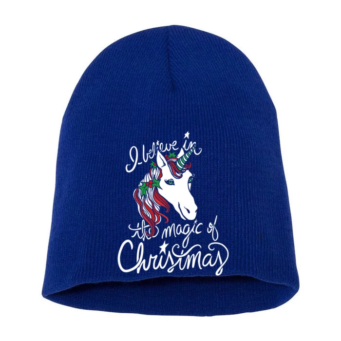 I Believe In The Magic Of Christmas Unicorn Gift Short Acrylic Beanie