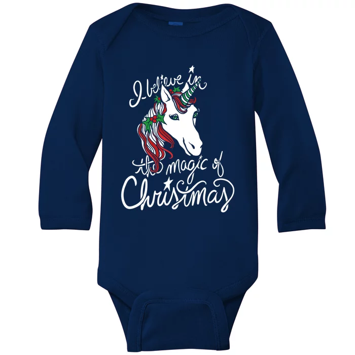 I Believe In The Magic Of Christmas Unicorn Gift Baby Long Sleeve Bodysuit