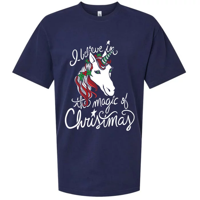 I Believe In The Magic Of Christmas Unicorn Gift Sueded Cloud Jersey T-Shirt