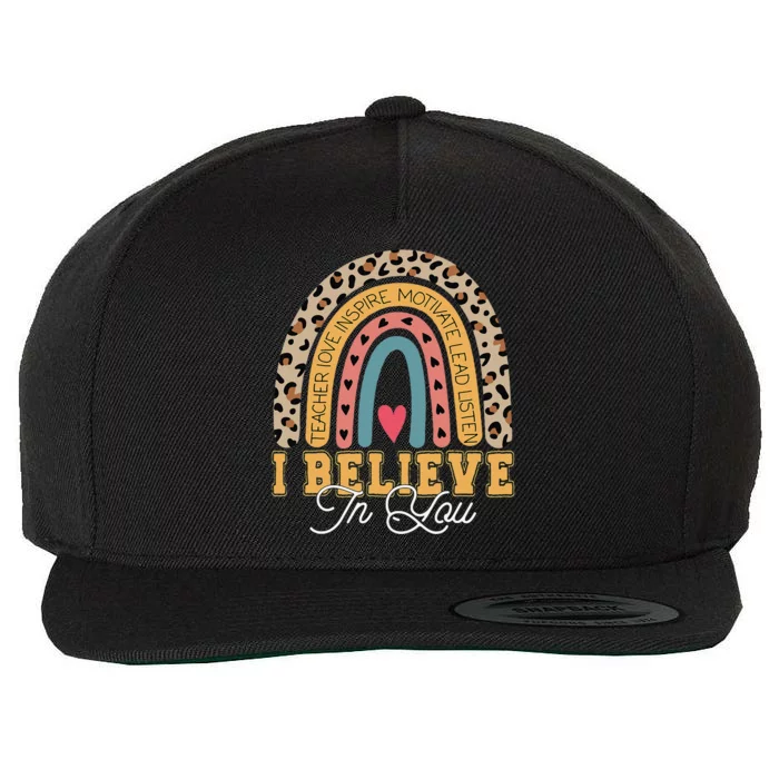 I Believe In You Rainbow Motivational Testing Day Teacher Wool Snapback Cap