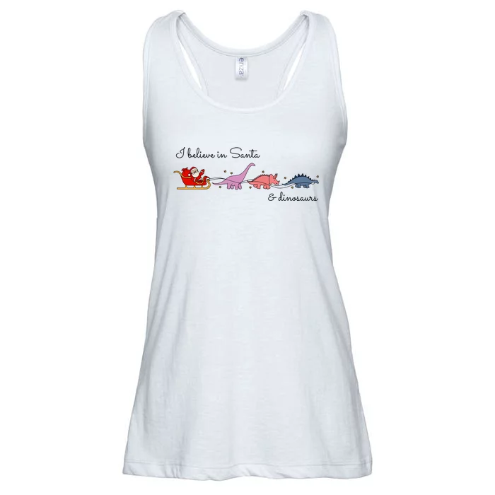 I Believe In Santa And Dinosaurs Christmas Xmas Holiday Ladies Essential Flowy Tank