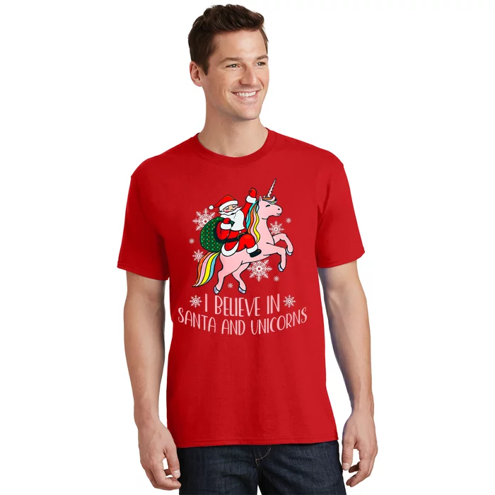 I Believe In Santa And Unicorns Funny Christmas T-Shirt