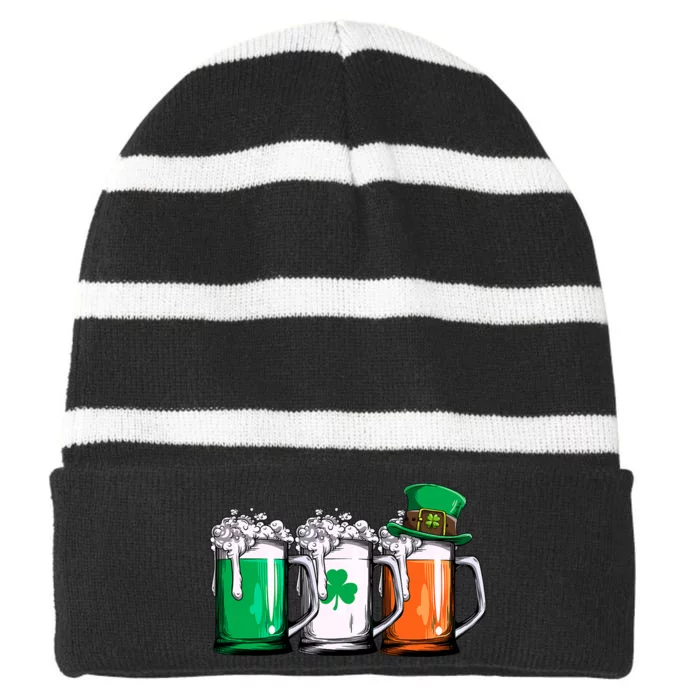 Irish Beer Ireland Flag St Patricks Day Men Women Leprechaun Striped Beanie with Solid Band