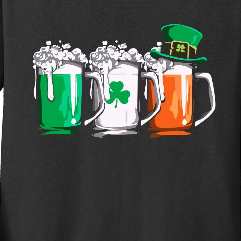 Irish Beer Ireland Flag St Patricks Day Leprechaun Kids Long Sleeve Shirt