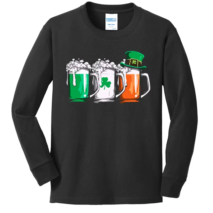 Irish Beer Ireland Flag St Patricks Day Leprechaun Kids Long Sleeve Shirt