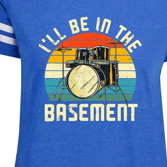 I'll Be In The Basement Drums Funny Drummers Enza Ladies Jersey Football T-Shirt