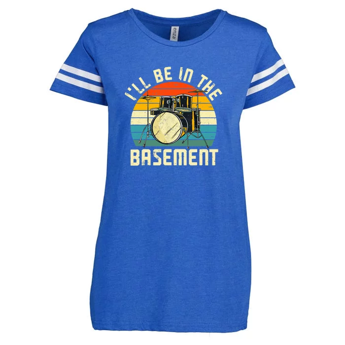 I'll Be In The Basement Drums Funny Drummers Enza Ladies Jersey Football T-Shirt