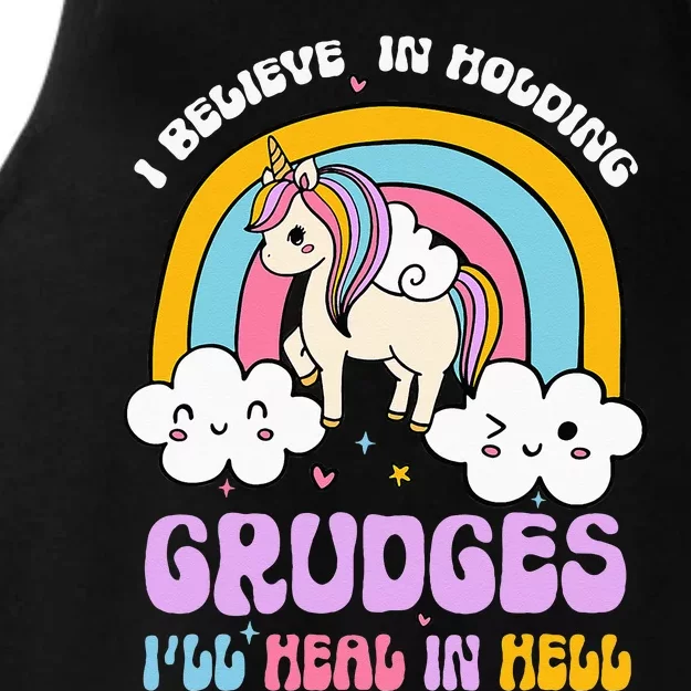 I Believe In Holding Grudges Ill Heal In Hell Rainbow Ladies Tri-Blend Wicking Tank