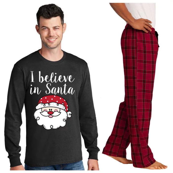 I Believe In Santa Claus Santa Face Christmas Gift Long Sleeve Pajama Set