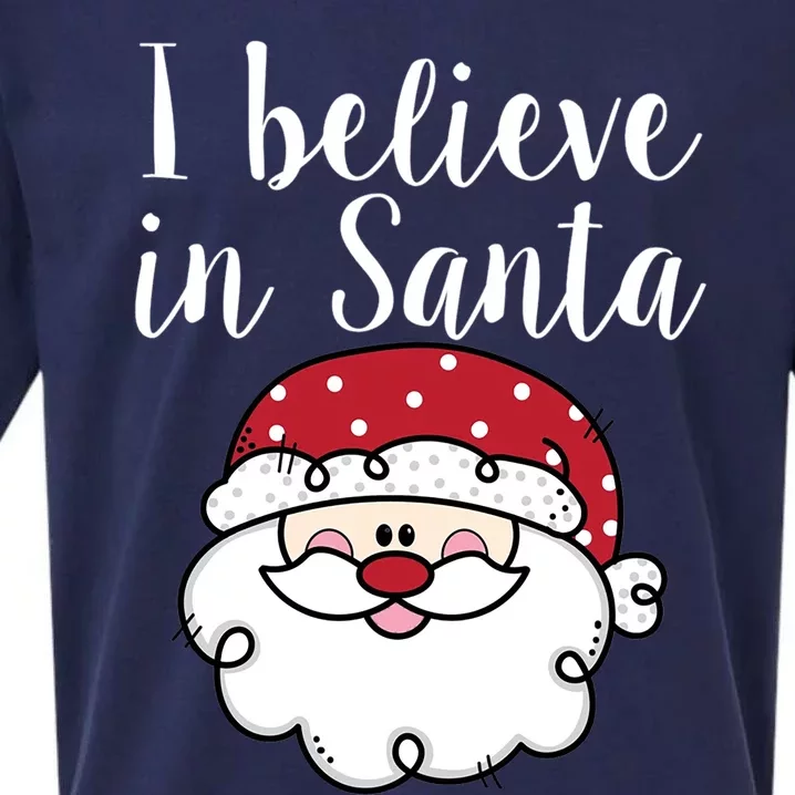 I Believe In Santa Claus Santa Face Christmas Gift Sueded Cloud Jersey T-Shirt